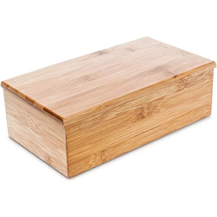 relaxdays Teebox Bambus lackiert, 4 Fächer für ca. 80 Teebeutel, natur – Bild 3