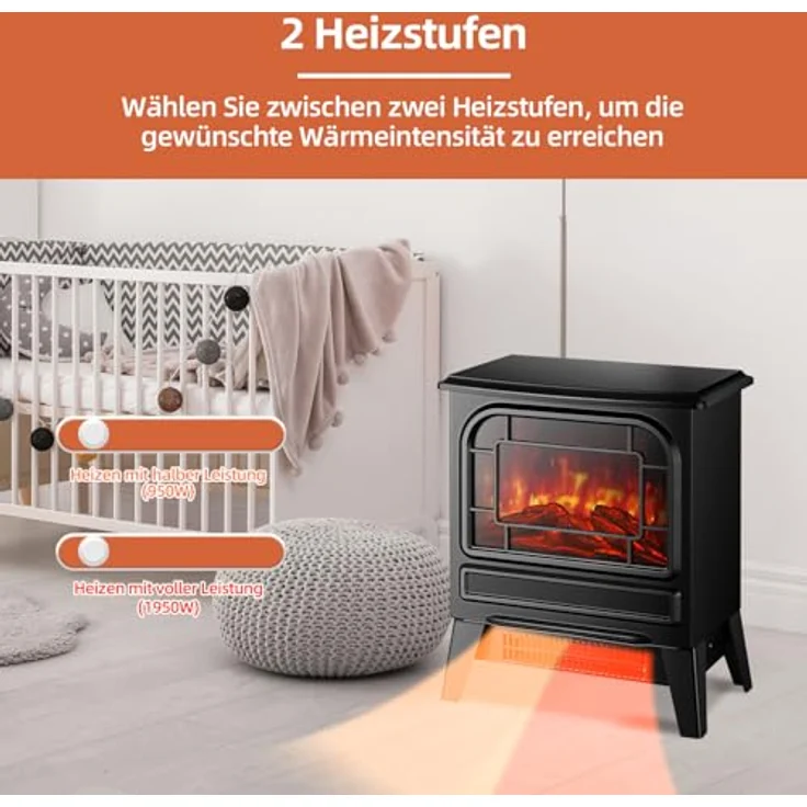 SHX SHXFP1950 Elektrokamin 1950W, mit realistischer Feuerillusion und einstellbarem Thermostat, schornsteinfrei und umweltfreundlich – Bild 4
