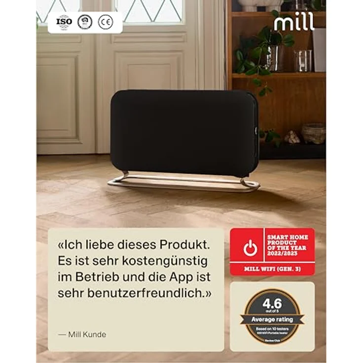 Mill Elektro Heizkörper 1200W, Smarte Konvektor Heizung mit WIFI, leise, für 14-18m² - Schwarz – Bild 6