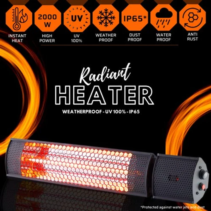 STARLYF Infrarot Heizstrahler Radiant Heater (IP65), 2000W, Halogen-Infrarotheizung, Fernbedienung, Infrarot-Heizstrahler (schwarz) – Bild 3