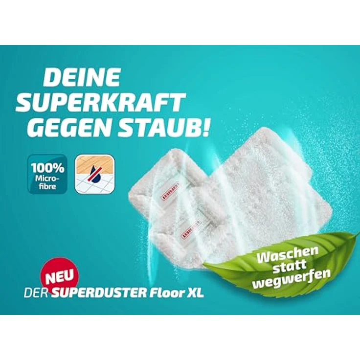 Leifheit SUPERDUSTER Floor XL, 2er Set waschbare Mikrofaser-Staubbezüge für Fliesen, Laminat und Parkett, allergenfrei, wiederverwendbar bis 100 Mal – Bild 2