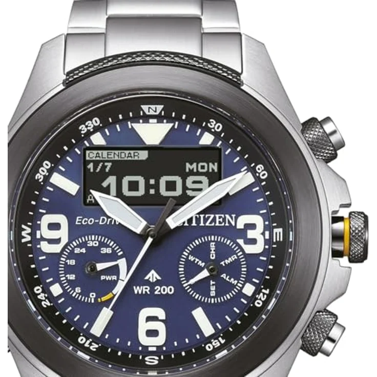 CITIZEN Promaster Herrenuhr Eco-Drive Solar Analog/Digital mit Edelstahl Gliederband JV1006-51L, Silber/Gunmetalfarben, 20 ATM wassergeschützt – Bild 2