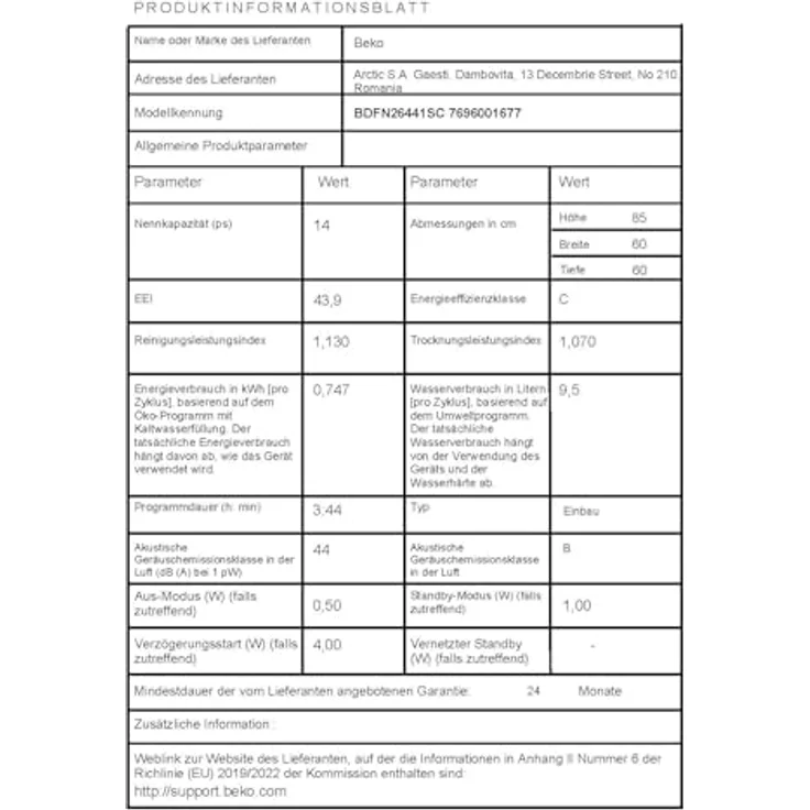 Beko Geschirrspüler BDFN26441SC 14 Maßgedecke Silber HygieneIntense Watersafe+ – Bild 5