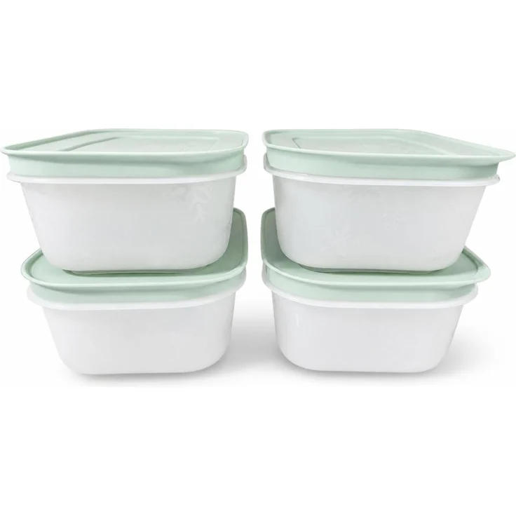 Tupperware Gefrier-Behälter Eis-Kristall, 4x 450ml, kältebeständig bis -45°C, grün-weiß, stapelbar
