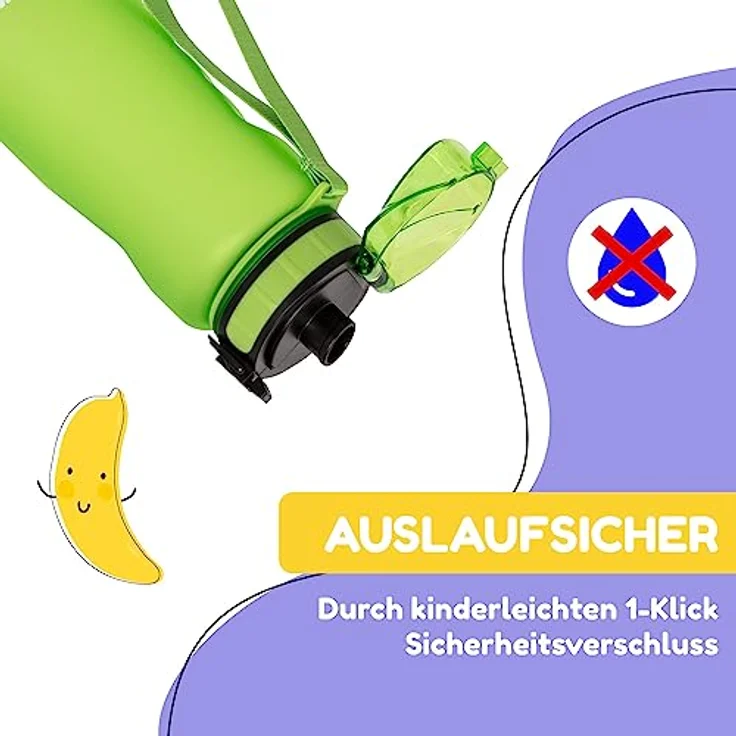 schmatzfatz Kinder Trinkflasche 800ml, Sport für Schule Kindergarten, 1-Klick Verschluss, Geschmacksneutrale Wasserflasche, Auslaufsicher mit Fruchteinsatz, BPA-Frei – Bild 2