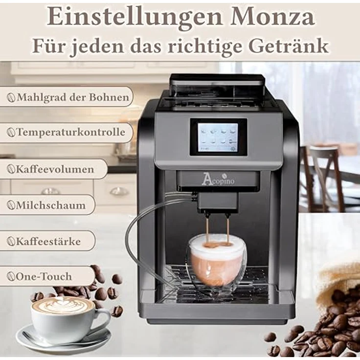 Acopino Monza Kaffeevollautomat mit One Touch Funktion, anthrazit – Bild 4