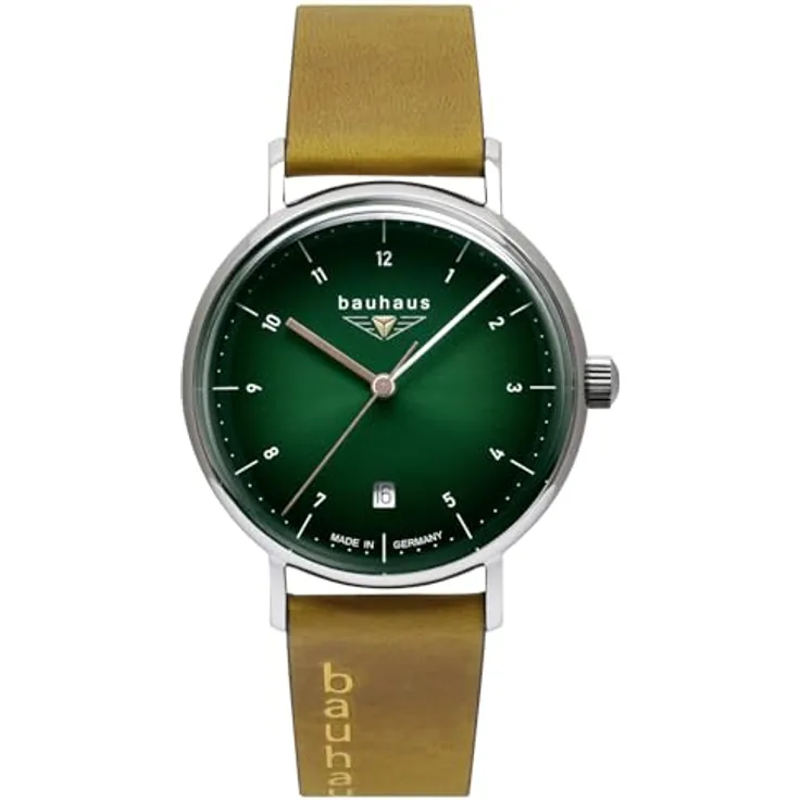 Bauhaus Damenuhr mit Lederband Hellbraun/Grün 2141-4