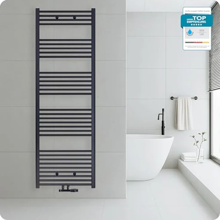 Belrad® Badheizkörper, Handtuchheizkörper aus Qualitätsstahl, schwarz pulverbeschichtet, wandmontierbar & wasserbetrieben, 6 Anschlussmöglichkeiten, robust und langlebig – Bild 4