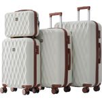 OKWISH Trolleyset Hartschalentrolley, 4-teiliges Gepäckset mit 4 Rollen, S-M-L-XL, inklusive Kosmetiktasche, Zahlenschloss und Teleskopstiel