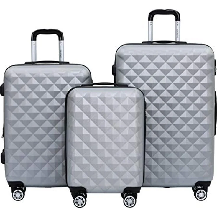 BEIBYE Kofferset, Hartschale Trolley mit 4 Zwillingsrollen, integriertes Sicherheits-Zahlenschloss, erweiterbar für 25% mehr Volumen, Handgepäck (M, Silber) – Bild 1
