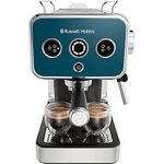 Russell Hobbs Espressomaschine [Siebträgermaschine] Distinction Edelstahl Ocean Blue (15 Bar, Einsatz 1&2 Tassen, ESE Pads, autom.Dosieren & man.Option, Dampfdüse f Heißwasser & Milchschaum) 26451-56