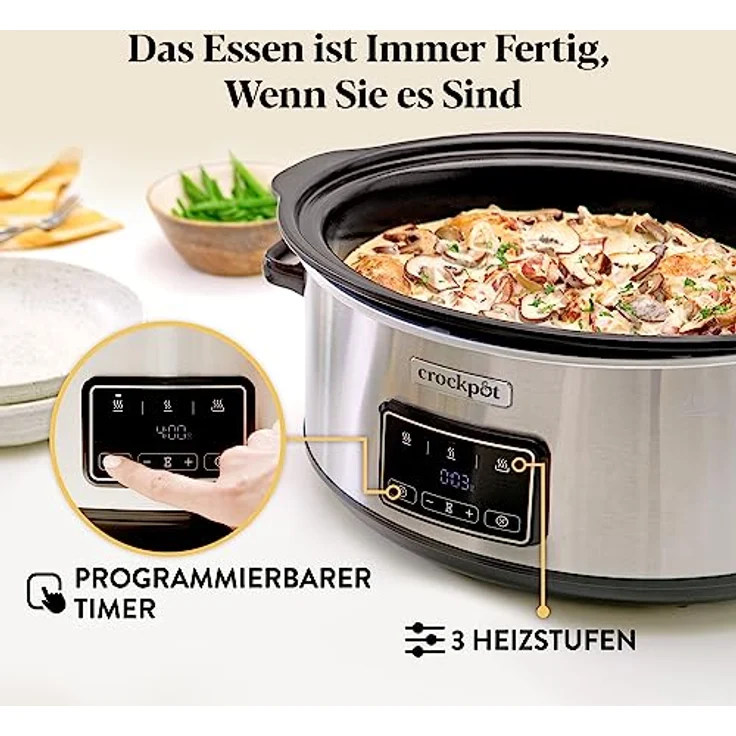 Crockpot Sizzle & Stew Digital Slow Cooker | 6,5 L (8+ Personen) | Abnehmbare induktionsgeeignete Schüssel für Fleisch und Gemüse | EU 2 Pin Stecker | Edelstahl [CSC112X] - Preisvergleich – Bild 4