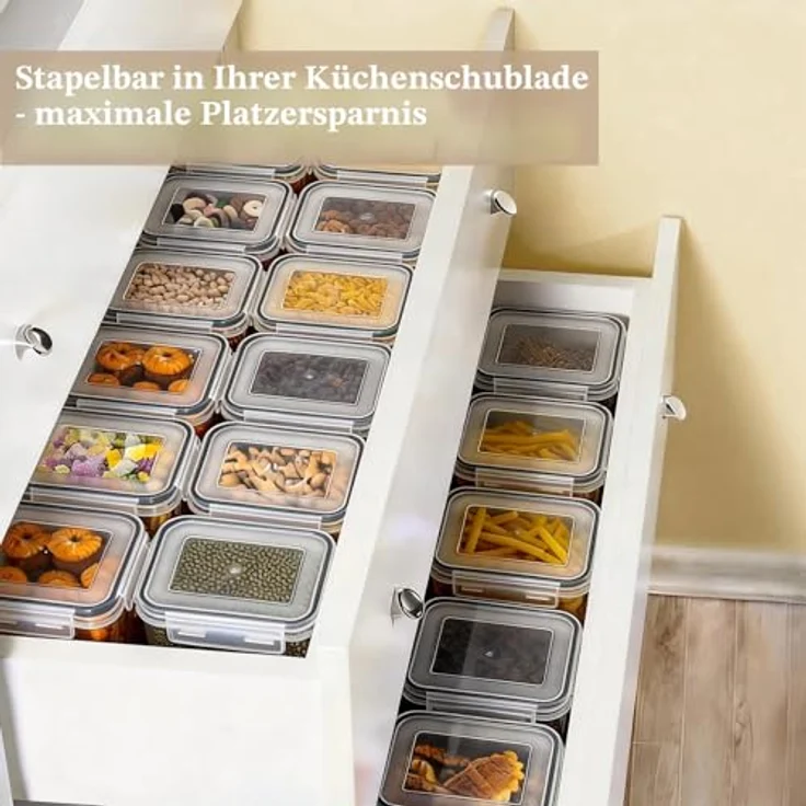 GoMaihe Vorratsdosen 16 Set, Luftdichte Kunststoff-Aufbewahrungsboxen mit Deckel, 1,7L, 1,25L, 0,75L, für trockene Lebensmittel wie Müsli und Mehl – Bild 5