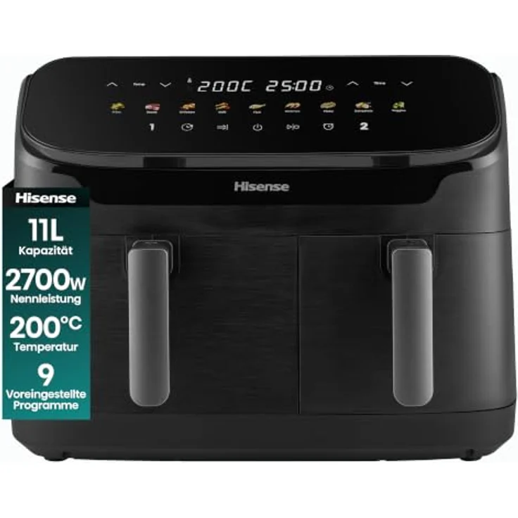 Hisense HAF2700DHA, Air Fryer Fritteuse mit 2700 W und 11 l, Schwarz – Bild 1
