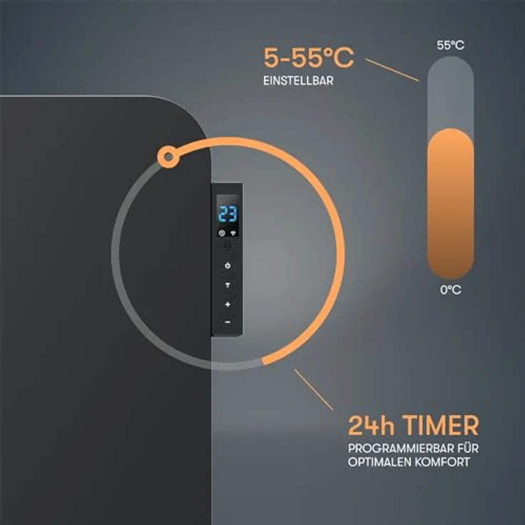 BR Bringer Metall Infrarotheizung 450 Watt mit Smart Thermostat und Fernbedienung, WIFI und App, Energiesparend - Deutsche Qualitätsmarke (schwarz) – Bild 4