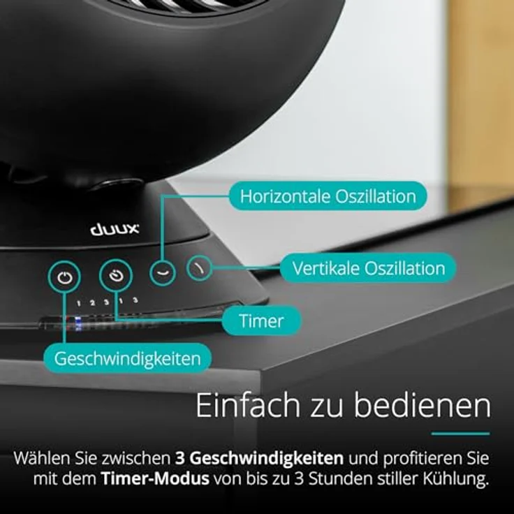 DUUX DXCF07 Globe Tischventilator Schwarz, 23 Watt – Bild 4