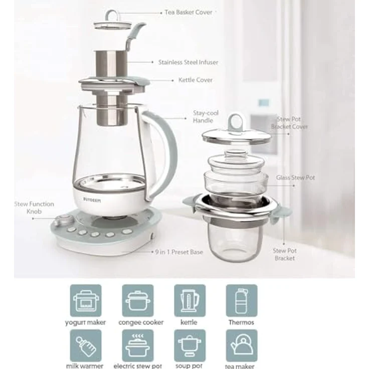 Buydeem Teapot Multi Function Beverage Maker K1594T, 1,5 Liter Teekocher aus Edelstahl in Cozy Greenish – Bild 2