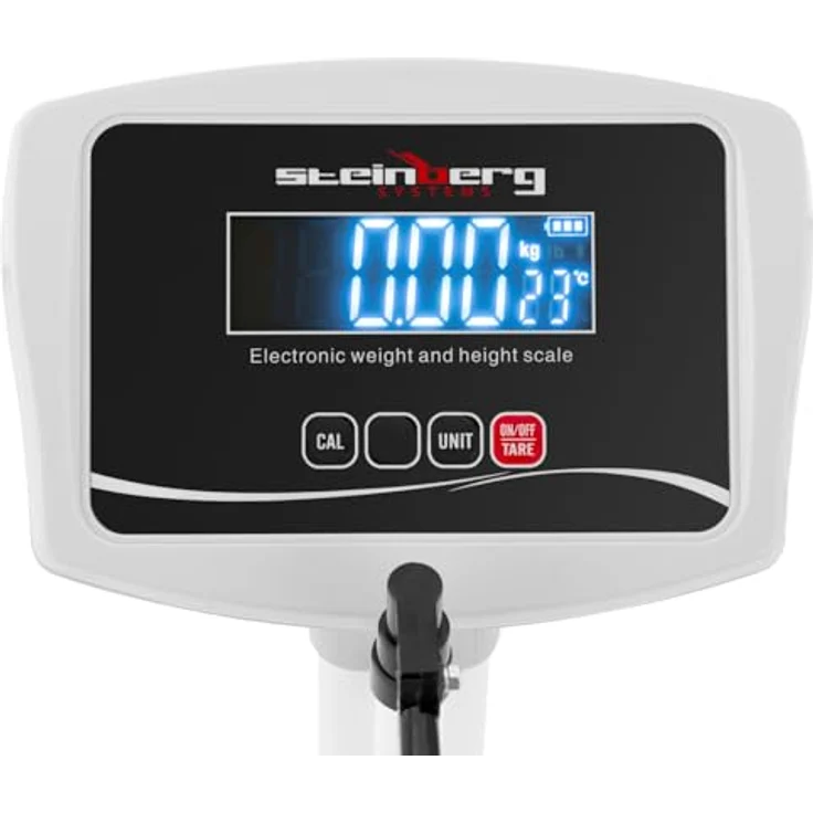 Steinberg Systems Personenwaage digital für Größe und Gewicht 180 kg 50 g genau 2 m Akku- und Netzbetrieb Körperwaage Säulenwaage Waage Arztpraxis, Karbonstahl – Bild 2