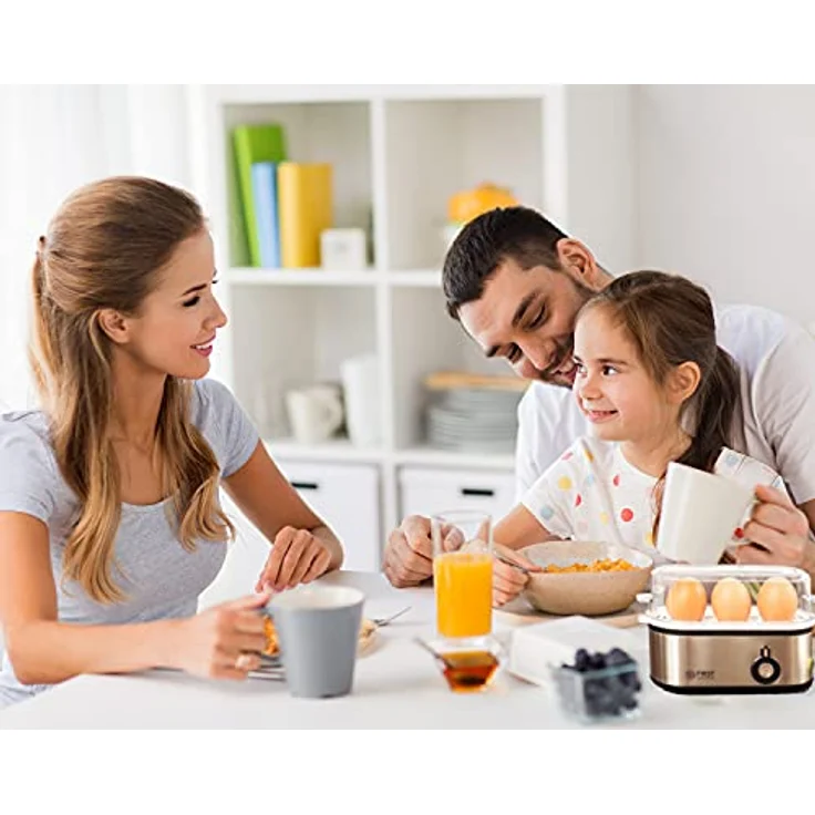 TZS First Austria Elektrischer Eierkocher 210W, 3 Eier, mit Messbecher und Eierstecher, für hartgekochte, weichgekochte, Eier – Bild 4