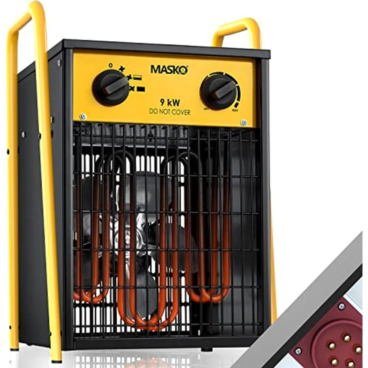 Masko® Elektroheizer Heizlüfter Bauheizer 9 KW mit integriertem Thermostat elektrisch Heizgerät 9000 Watt 3 Heizstufen Heizgebläse für Innen- und Außeneinsatz Überlastschutz Elektroheizgebläse Gelb – Bild 1