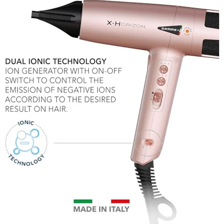 GAMMA+ X-Horizon Ionic Haartrockner, 290 g Ultraleichter Haartrockner Leise, Dual Ionic Technology, Made in Italy (Golden Rosa, SCHUKO-Stecker) – Bild 2
