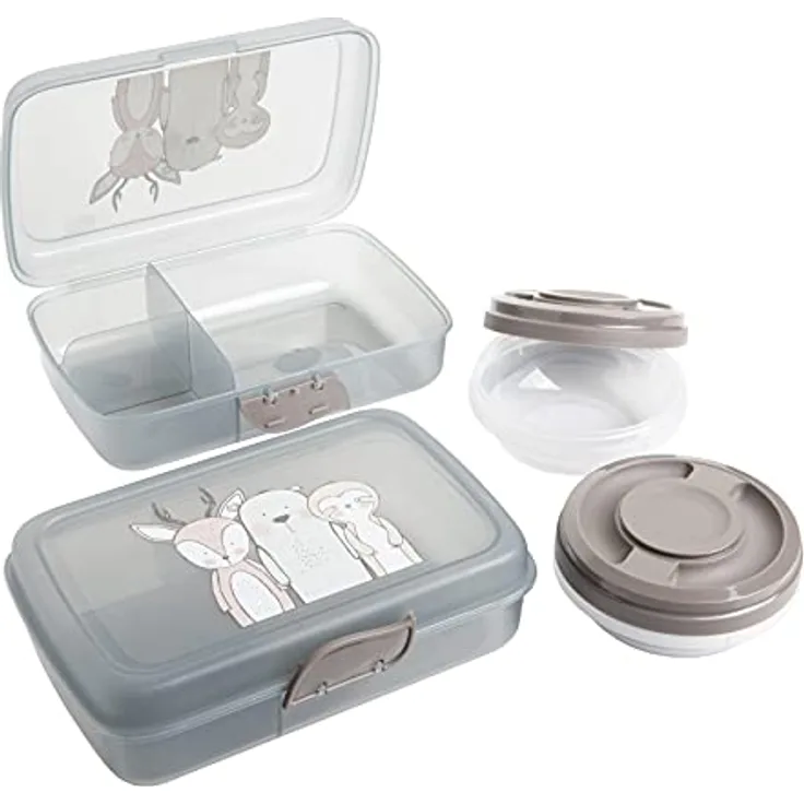 Brotdose Kinder mit Fächern 3friends, 2x Brotdosen + 2x Schraubdeckeldosen, Lunchbox Kinder mit Trennfächern + Clickverschluss, Brotzeitbox Frühstücksbox 100% Recyclebar ohne BPA, Model:Tom