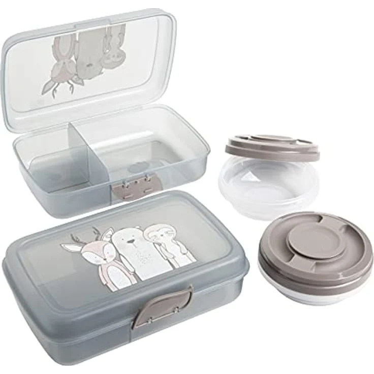 Brotdose Kinder mit Fächern 3friends, 2x Brotdosen + 2x Schraubdeckeldosen, Lunchbox Kinder mit Trennfächern + Clickverschluss, Brotzeitbox Frühstücksbox 100% Recyclebar ohne BPA, Model:Tom – Bild 1
