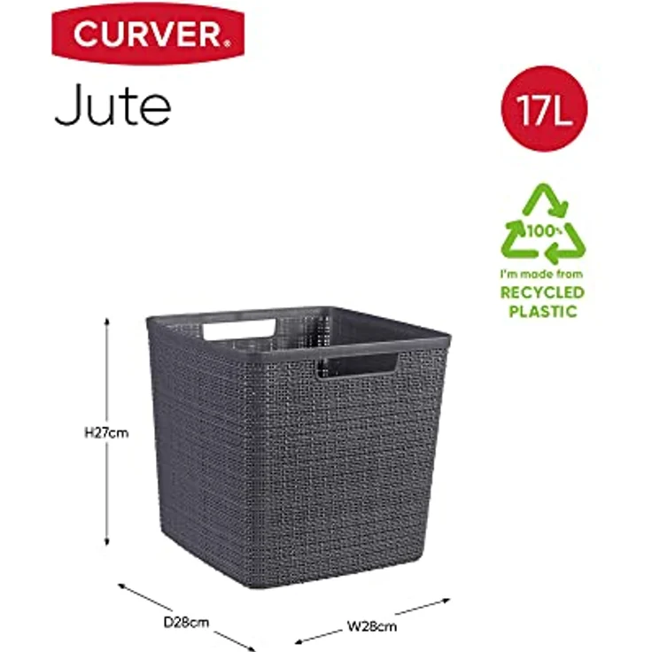Keter Curver Jutekorb, quadratisch, aus 100 % recyceltem Kunststoff, dunkelgrau, L: 17 l – Bild 2