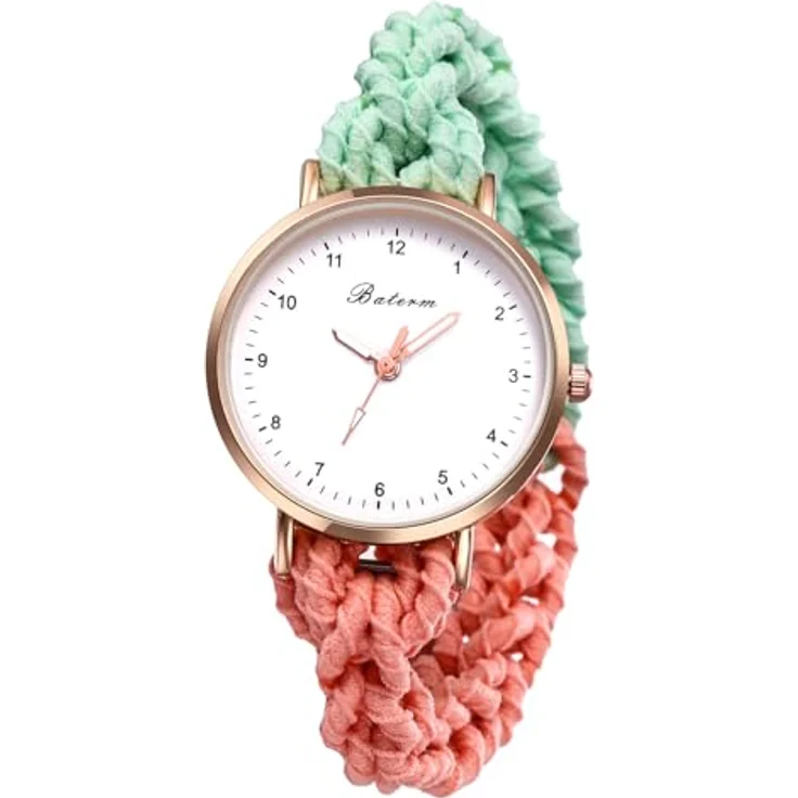 JewelryWe Damenuhr mit elastischem Haarband, Analog Quarz Armbanduhr in Orange Grün, multifunktionale Casual Uhr mit Wickelarmband für Damen und Mädchen – Bild 1