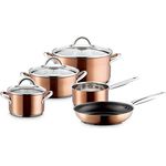 MÄSER Asterion Topfset in modernem kupferfarbenem Design, 4 Töpfe, 1 antihaftbeschichtete Pfanne und 3 Glasdeckel im Set, für alle Herdarten inkl. Induktion, Edelstahl, Glas, Kupfer