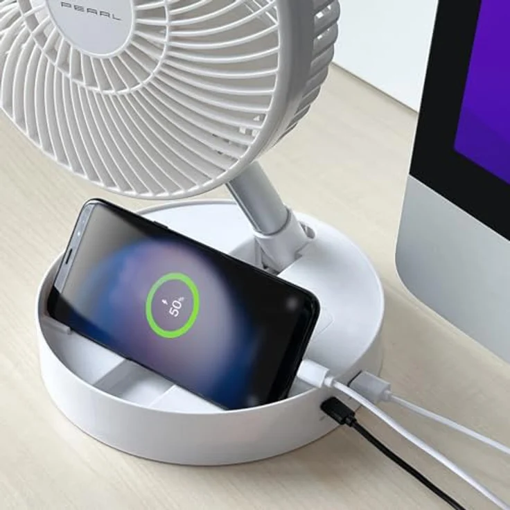 PEARL 2in1-Akku-Tisch- & Standventilator, ausziehbar bis 1 m, 3 Geschwindigkeitsstufen, 4000 mAh Akku für 8,5 Stunden Laufzeit, USB-Funktion, neigbarer Ventilatorkopf – Bild 5