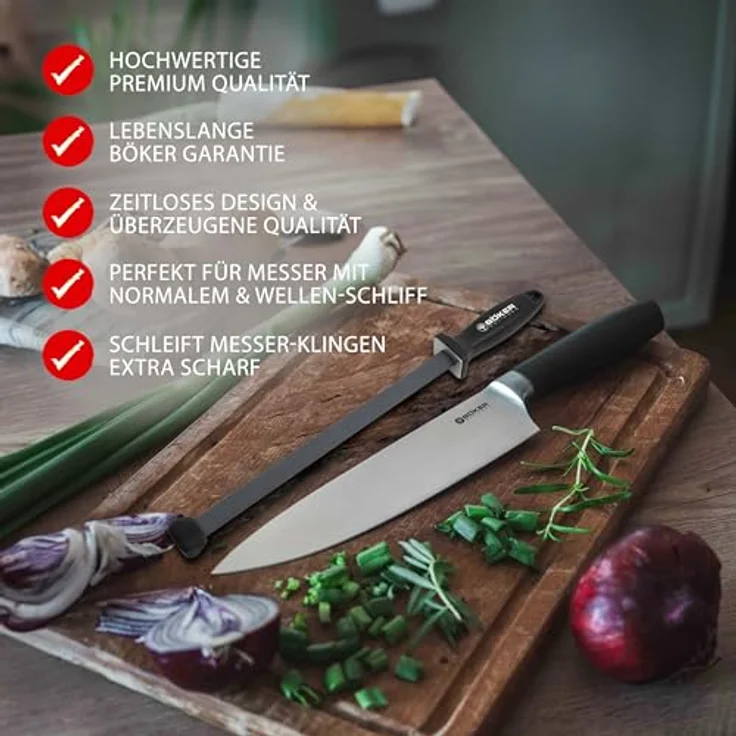 BÖKER SOLINGEN® Keramik Schleifstab 28 cm, Profi Wetzstahl oval mit 20° Winkel-Hilfe, Küchenmesser-Schärfer mit mittlerer Körnung 1000, schwarz – Bild 2
