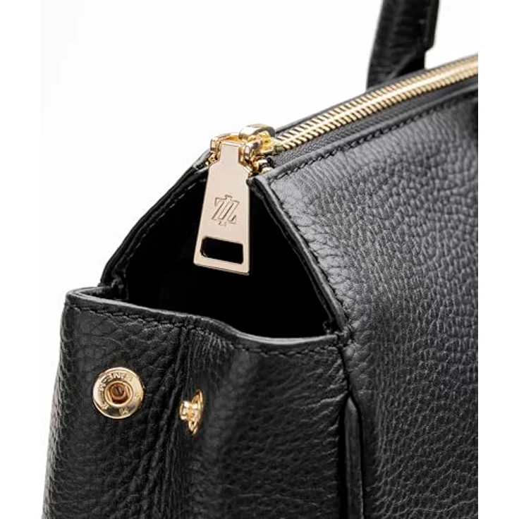 Lazarotti Bologna Leather Handtasche 40 cm, Schwarz - elegantes Design, verstellbarer Schulterriemen, Reißverschluss- und Steckfach – Bild 4