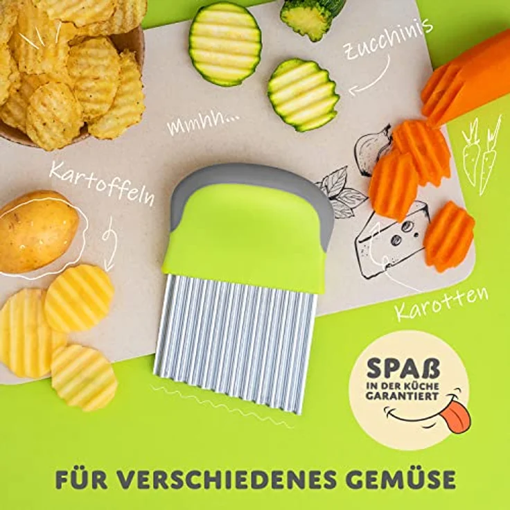 Villkin Wellenschneider für Gemüse und Obst - Riffelmesser aus Edelstahl für die schönsten Schnittmuster - Spülmaschinenfest – Bild 4