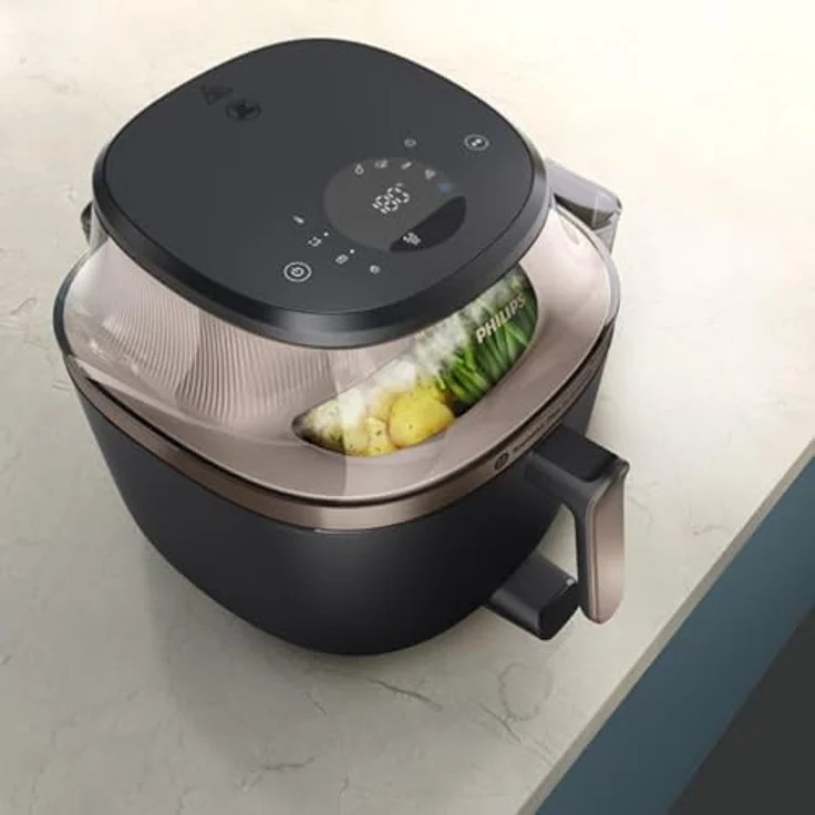 Philips Heißluftfritteuse NA547/07 Steam Airfryer 5000 Series, 7,2L, 2000 W, mit Dampfgarfunktion und RapidAir Plus Technologie, Schwarz/Gold – Bild 6