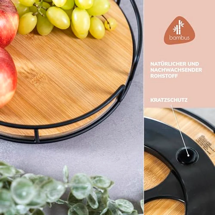 eluno Drehteller aus Metall mit Bambusboden Ø ca. 25 cm, drehbares Gewürzregal, Lazy Susan Schrankorganizer, Badorganizer (Schwarz) – Bild 5