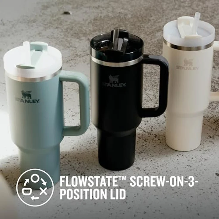 Stanley Quencher H2.0 FlowState Trinkflasche mit Strohhalm 1.2L - Thermobecher Kühlt 11 Stunden - 48 Stunden Eisgekühlt - Spülmaschinenfest - Thermosflasche BPA Frei - Kaffeebecher To Go - Black – Bild 5