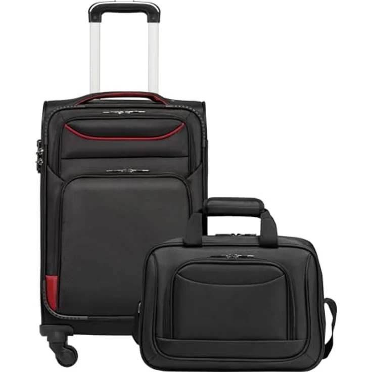 COOLIFE Handgepäck-Set 2tlg, Reisekoffer mit 4 Rollen, TSA-Schloss, Oxford Gewebe, Schwarz/Rot – Bild 1