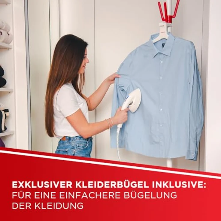 Polti VAPORELLA Vertical Steamer PLEU0273, Dampfglätter mit Standfuss, 270 g Dampfstoss, Weiss/Rot – Bild 5