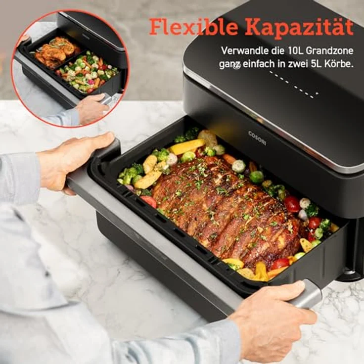 COSORI Heißluftfritteuse 2 Kammern Airfryer, 8-in-1 Dual Blaze TwinFry XXL 10L - Heissluftfritteuse Doppelkammer mit herausnehmbarem Trenner & Untere Heizelemente, 70 Rezepte, 2-6 Personen – Bild 2