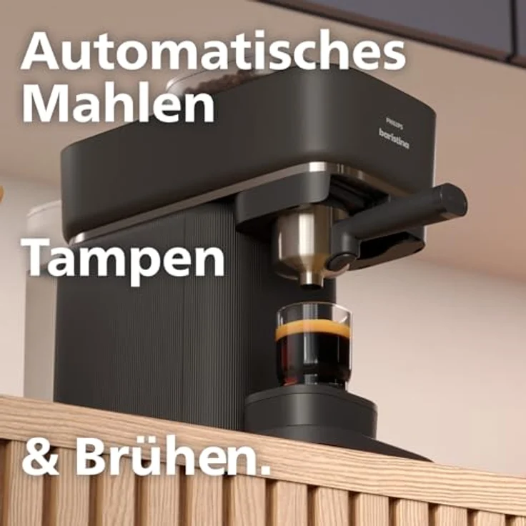 PHILIPS baristina BAR320/60 Espressomaschine mit Bean swap, Mahlwerk für ganze Bohnen, doppelter Bohnenbehälter, 16 bar Pumpendruck, Schwarzgrau – Bild 4