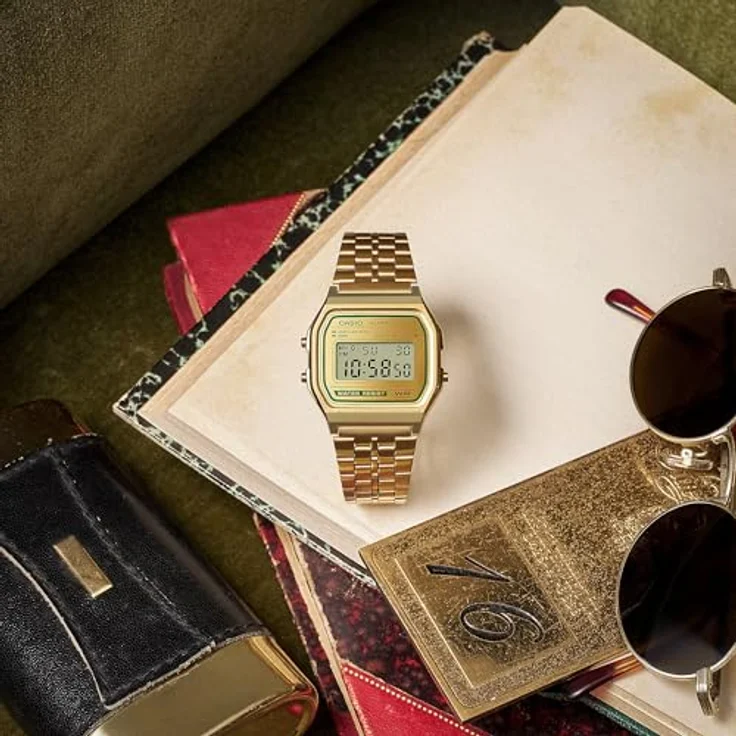 Casio Watch A158WEGV-9AEF, Digitale Armbanduhr mit Kalenderfunktion und Gold Edelstahl Band – Bild 4
