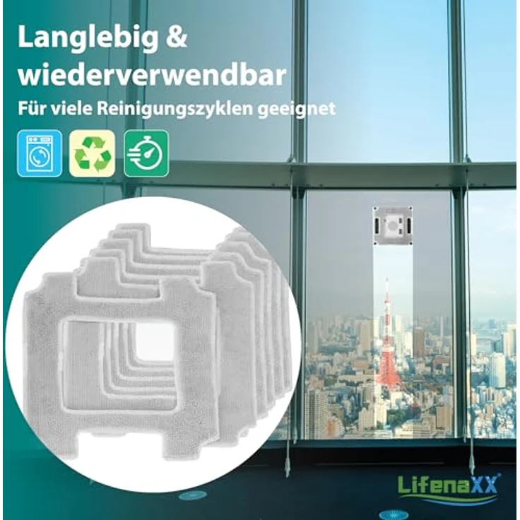 Lifenaxx Ersatz-Wischtücher (6 Stück) für LX-047 Fensterreinigungsroboter – Original Mikrofaser-Reinigungspads mit hoher Schmutzaufnahme, langlebig & passgenau – Bild 6