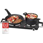 TZS First Austria Infrarot Keramik-Herdplatte doppelt | ALLE Topfarten | Doppelkochplatte 22cm / 16,5cm | Kochfeld für Umzug, Camping, Ferienwohnung - schnelles Aufheizen & stufenlose Einstellung