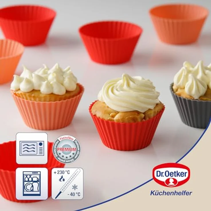 Dr. Oetker Silikon-Muffinförmchen, Silikonformen für Muffins und Cupcakes (Farbe: grau, rot und hellrot) - spülmaschinengeeignet, Menge: 1 x 12er Set – Bild 2