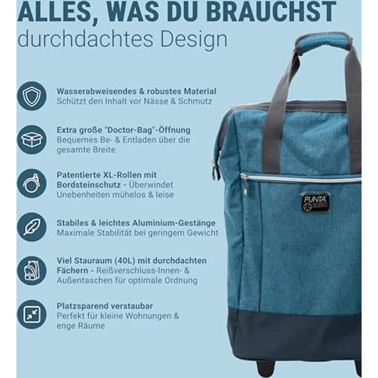 Sieber Einkaufstrolley Punta Big Wheel 62 cm 2 Rollen, robust mit XL-Hauptfach, ausziehbarem Gestänge und wasserabweisendem Polyester, schwarz – Bild 3