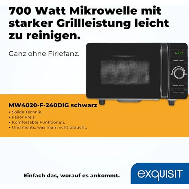 "exquisit Mikrowelle MW4020-F-240DIG, Mikrowelle mit Grill, 20 l, Elektronische Steuerung, Schwarz" – Bild 2