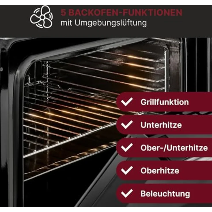 Bomann EHBC 7935 IX, Einbaubackofen mit Ceranfeld, 61L, 50°C-250°C, Grill & Ober-/Unterhitze, 4 Kochfelder, 60cm, 3-fach verglaste Glastür, Inox – Bild 5
