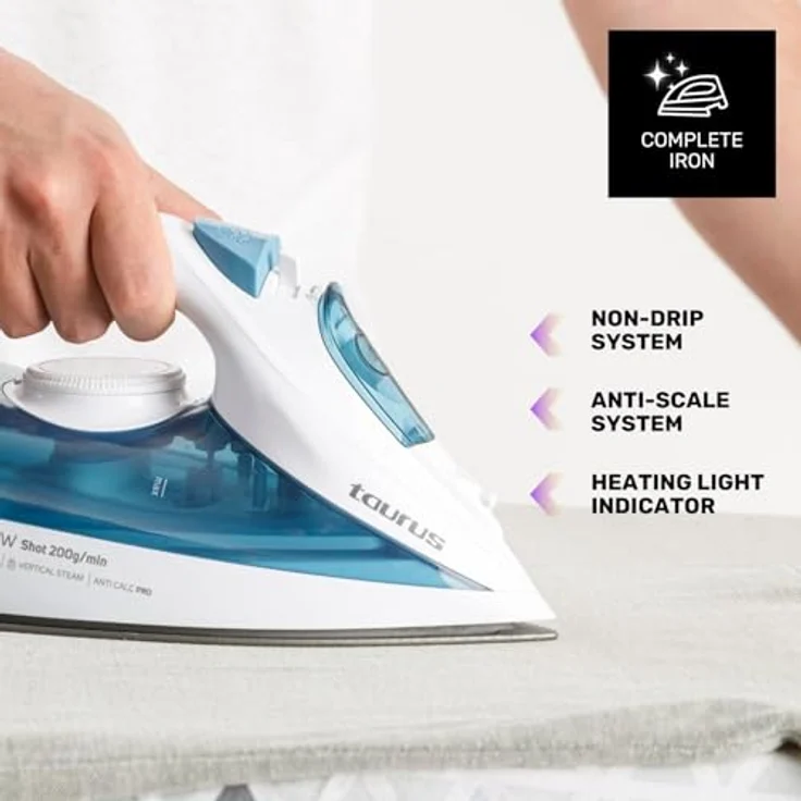 Taurus BALI 3200 X-SLIDE, Bügeleisen mit 3200 W Leistung, Dampfausstoss 200 g/min, Blau und Weiss – Bild 10