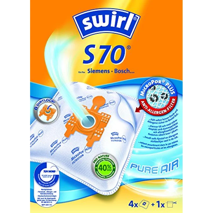 Swirl S70 AirSpace Staubsaugerbeutel 4St., MicroPor® Plus Anti-Allergen-Filter, ressourcenschonend aus 50% Recyclingmaterial – Bild 2